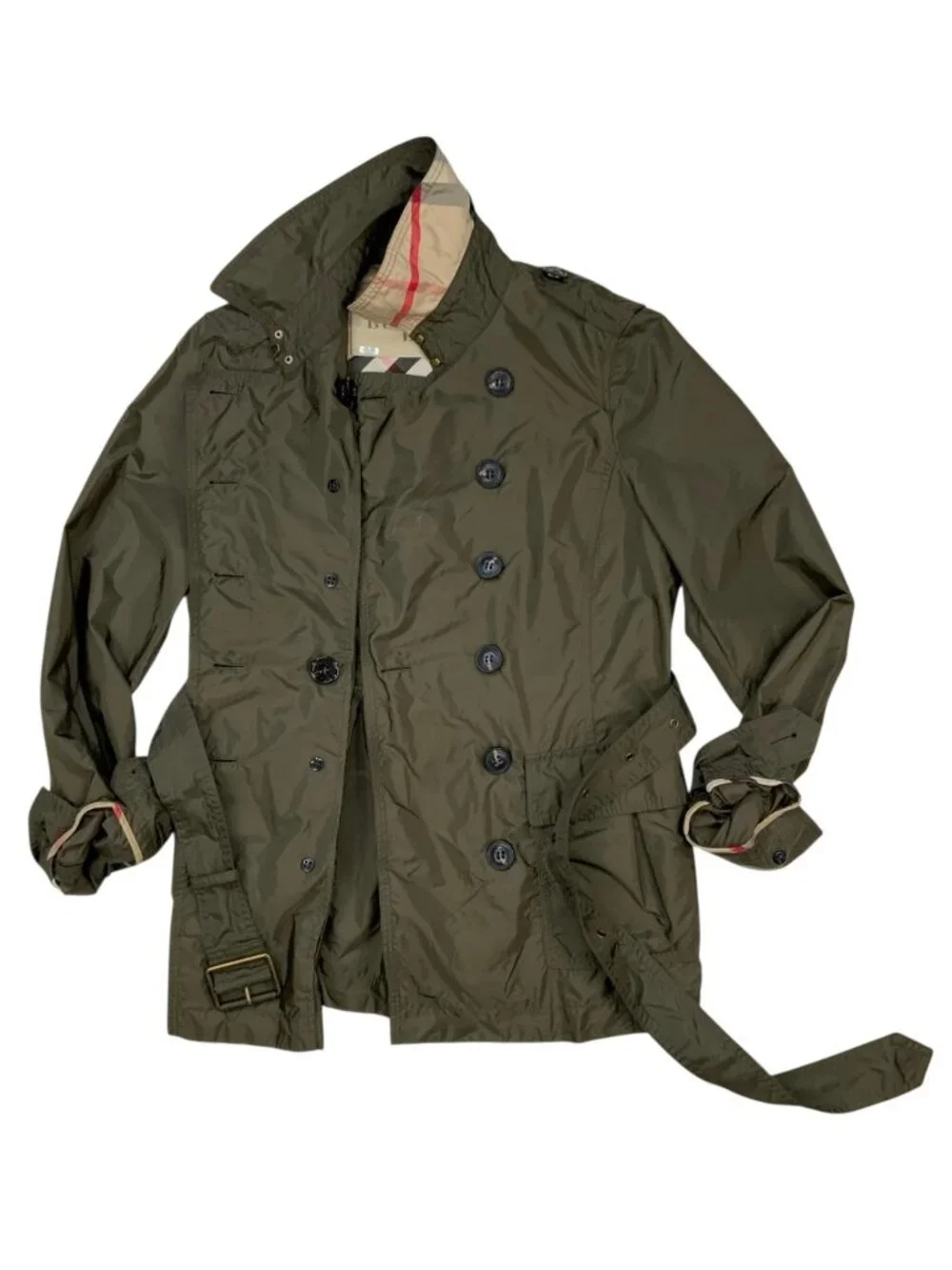 Burberry Brit Double Breasted Trench Coat Jacket US 8 Green - Picture 8 of 16